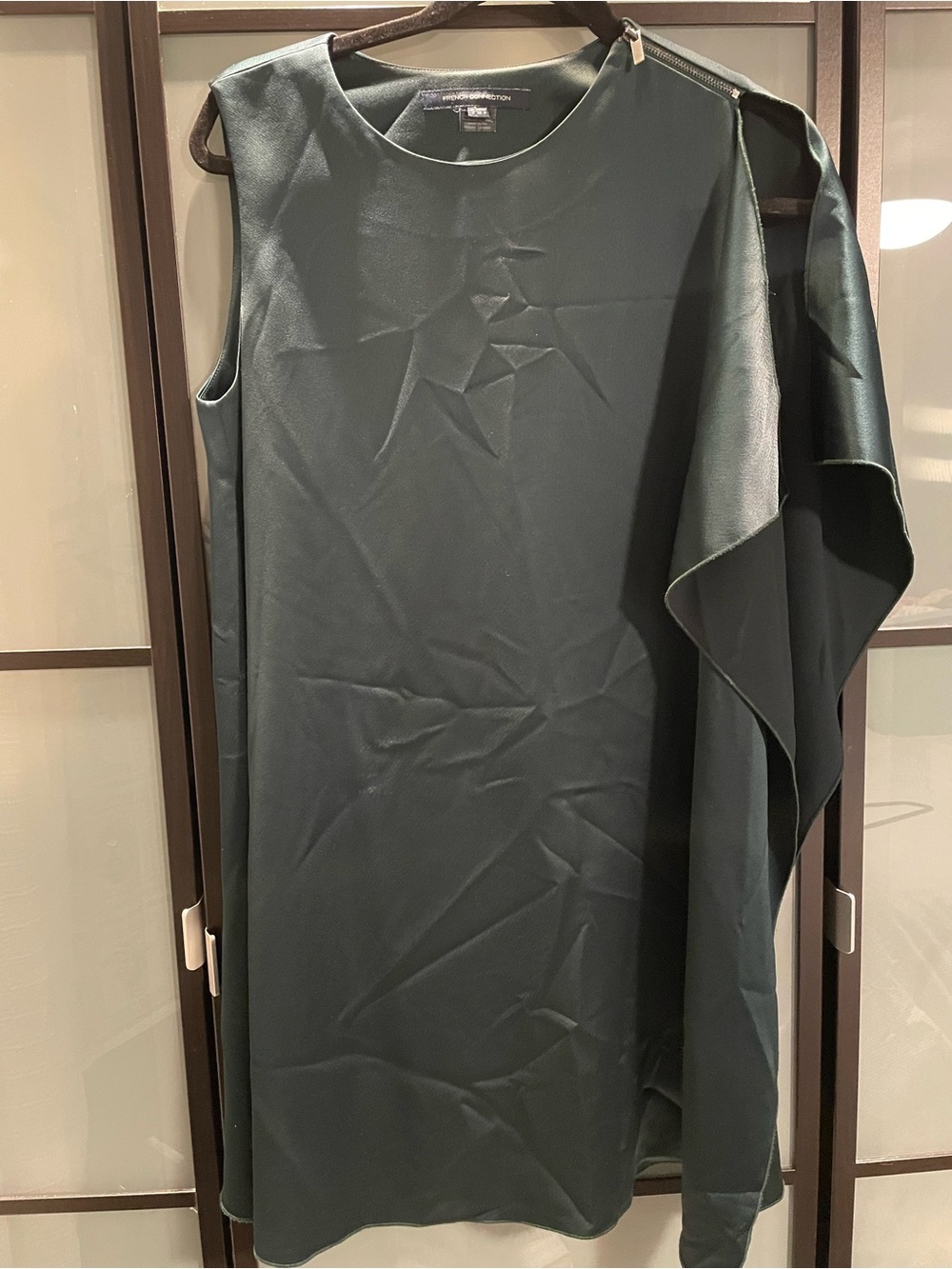 French Connection One-Shoulder Dark Green Satin Dress